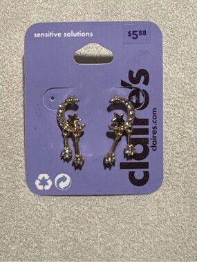 Claire's Gold Moon & Star Dangle Earrings with Clear Gems